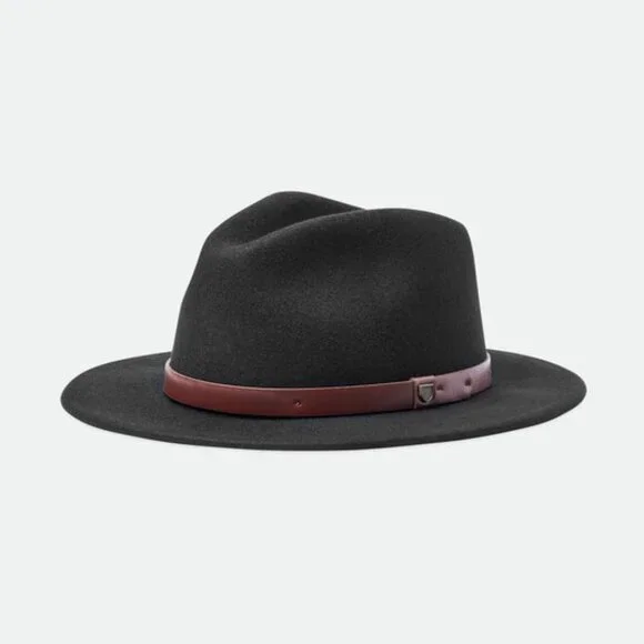 BRIXTON Messer Black 100% Wool Felt Fedora Unisex XL 7 3/4 Hat Size 62 CM NWOT